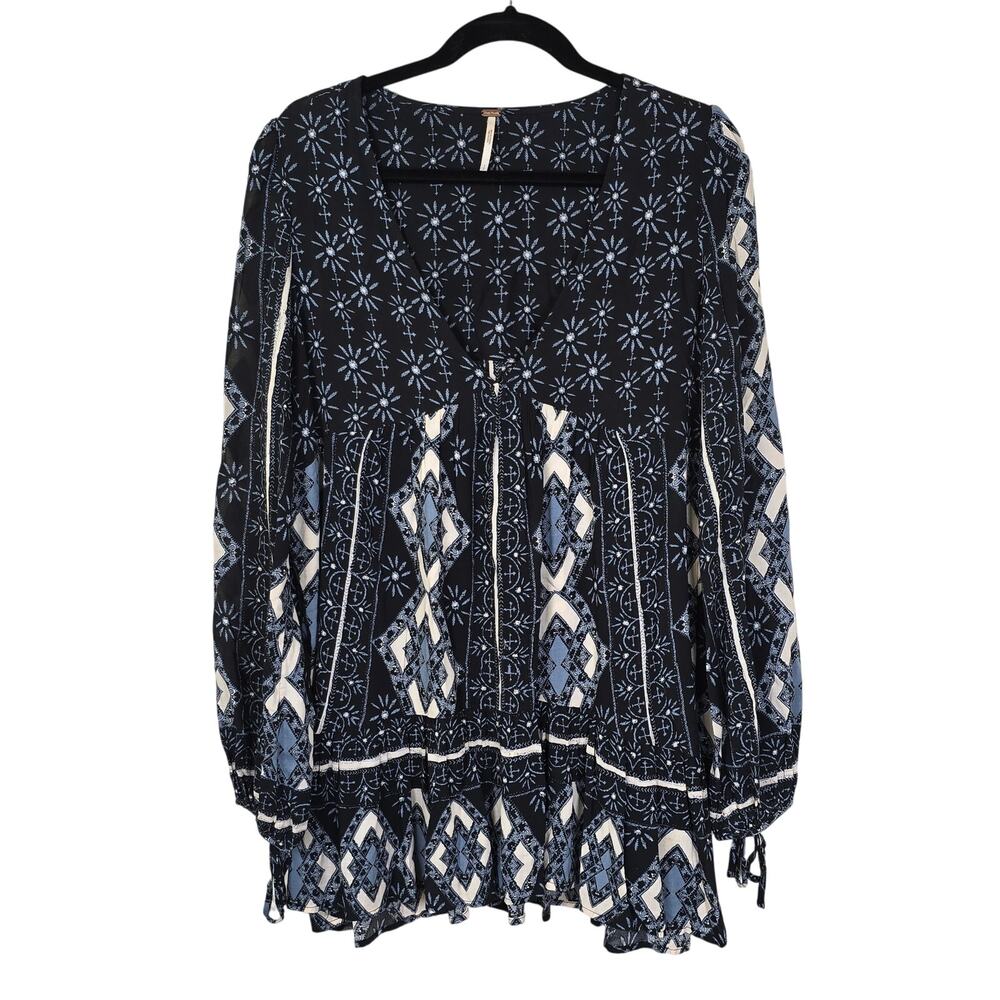 Free People Down By The Bay Mini Dress Top Women's S Blue Boho Chic Whimsigoth